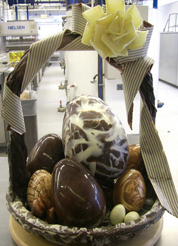 Basket of eggs completely made of chocolate